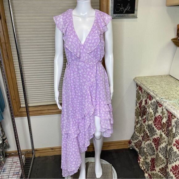 Lulu’s Cornelia Lavender Floral Print Ruffled Wrap Midi Dress - Picture 2 of 13